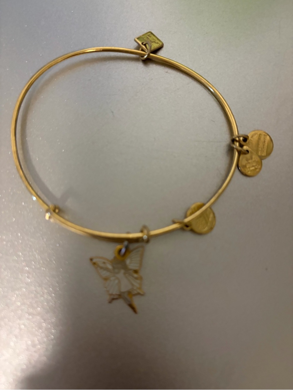 Gold Butterfly Charm Expandable Bangle Bracelet